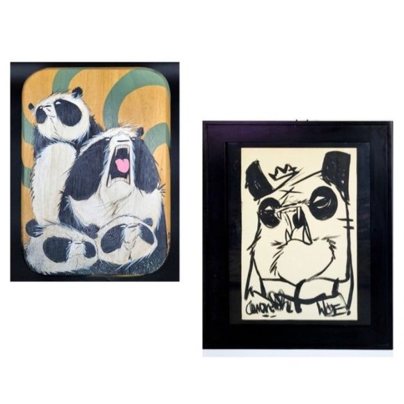 PANDA KING Original Painting & Sketch by Aaron WOES MARTIN a.k.a ANGRY WOEBOTS - Picture 1 of 12